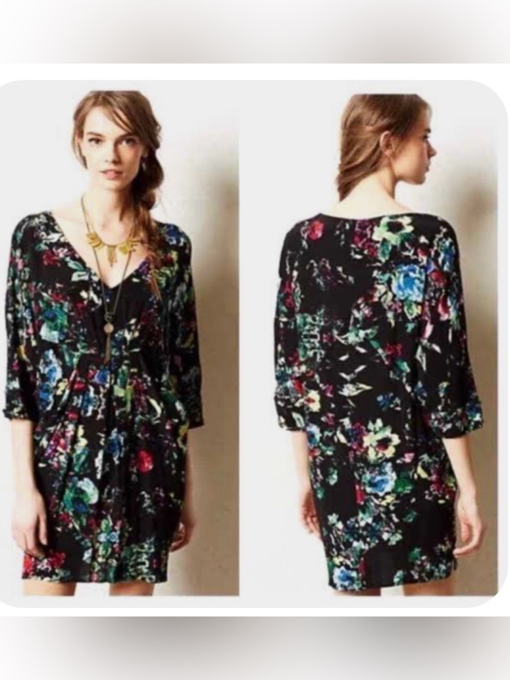Anthropology Maeve m Petal Palette dark floral abstract tailored midi dress